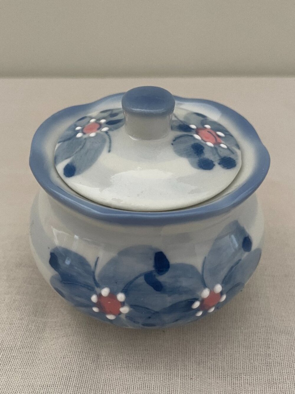 Ben Rickert trinket jar w/lid vintage white blue pink flowers Made in Japan